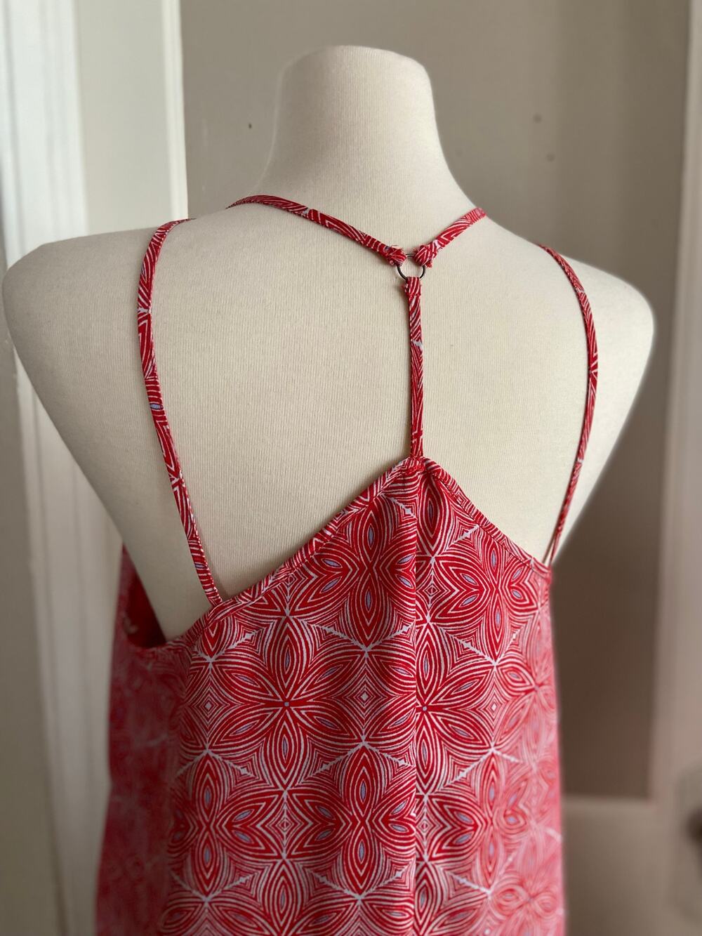 FOREVER 21 Red/Gray Floral Strappy Summer Dress sz L